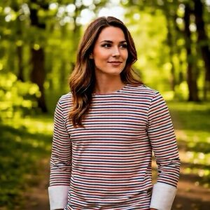 Red, White & Blue Knit Long Sleeve Top w/White Cuffs. NWOT, Sm. Anthropologie